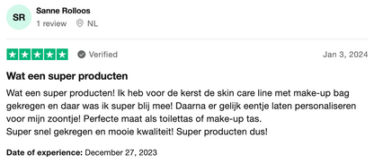 Review recensie skin care make-up bag name embroidery